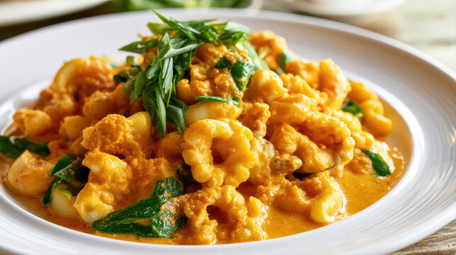 thai stir-fried squid with salted egg food photography