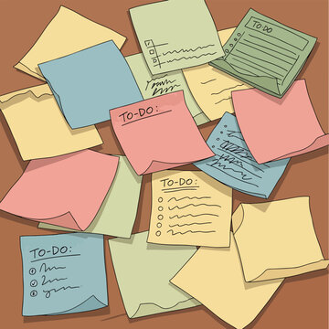 Colorful sticky notes in disarray.