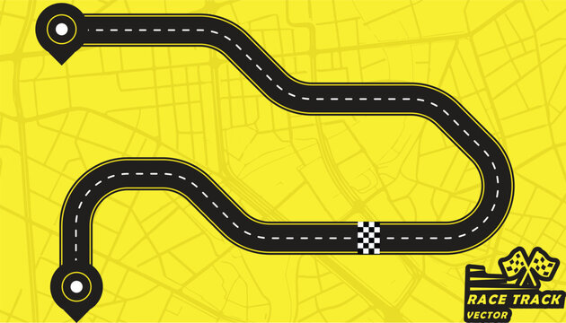 Road track or Race track isolated on yellow background.
