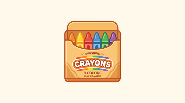 Colorful Crayons in Brown Box.