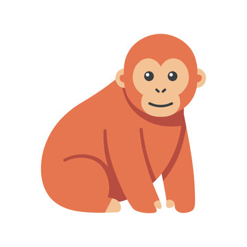 Cute orange monkey vector illustration in a sitting pose with a friendly smile, simplified flat design, bright colors, and playful cartoon style isolated background