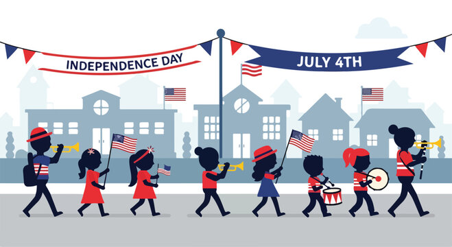 Children celebrating Independence Day with patriotic parade