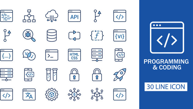 Programming and coding icons for website or app development