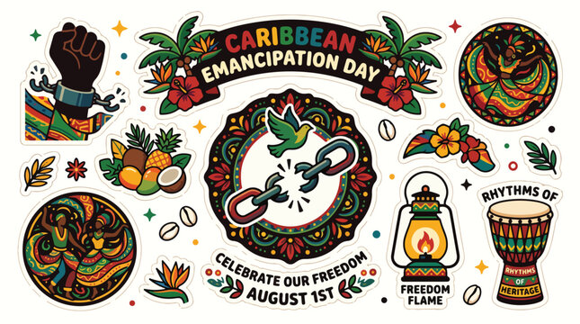 Caribbean Emancipation Day Celebration Symbols.
