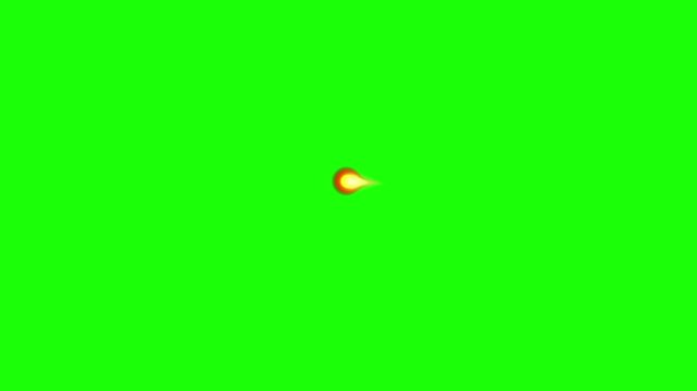 Fiery Projectile on Green Screen: A bright, fiery projectile streaks across a vibrant green screen, ready for compositing into any scene. Its motion blur suggests speed and impact.