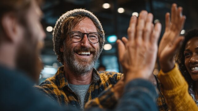 people giving high fives in a social gathering