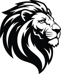 Fototapeta premium Majestic lion head profile in bold black and white graphic style symbolizing power and leadership for corporate branding and design
