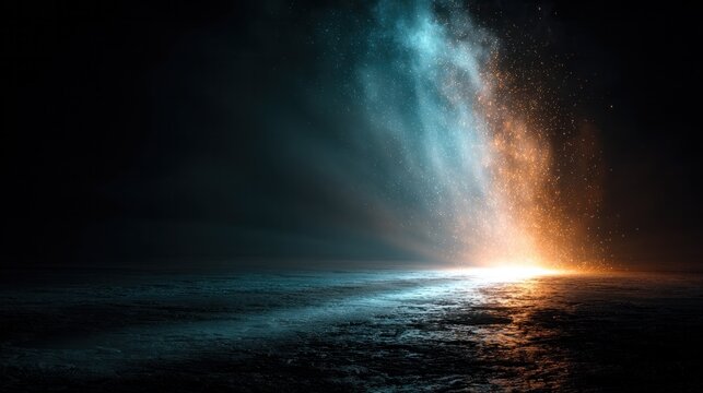 dual-colored cosmic eruption over icy terrain