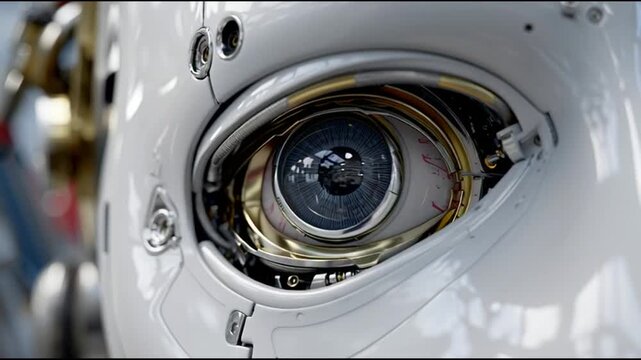 Futuristic humanoid robot eye looking forward