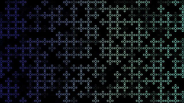 Fractal Pattern Abstract: A mesmerizing digital artwork showcases a repeating fractal pattern with intricate geometric shapes in shades of blue and teal against a dark background.