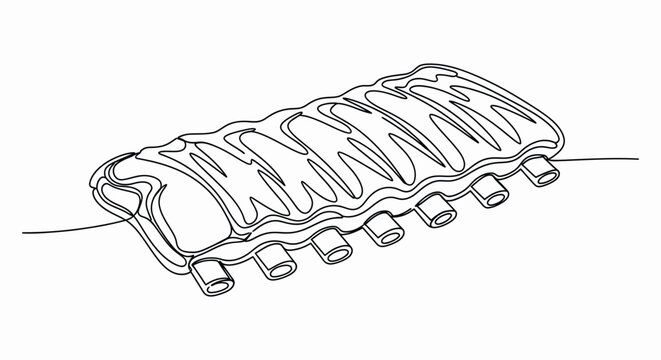 Single line drawing of raw pork ribs meat raw meat