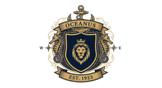 Oceanus Emblem with Lion and Seahorses.