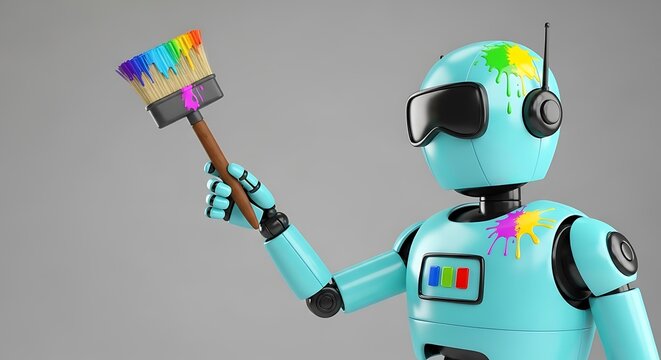 Colorful toy robot with accessories on white background.