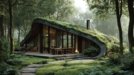 modern eco-friendly house nestled in forest © Novanture