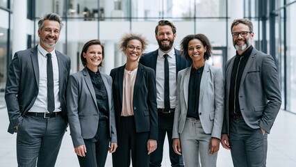 Fototapeta premium Diverse business team smiling in modern office, professional corporate