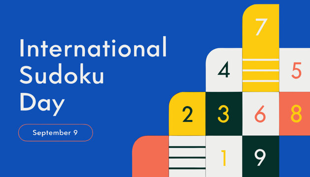 International Sudoku Day, puzzle grid icon, September 9, brain teaser logo, colorful numbers