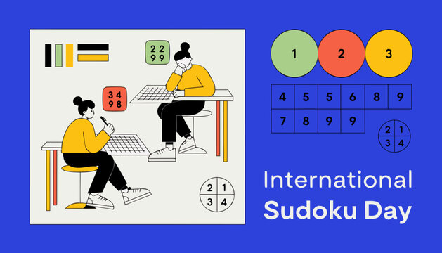 International Sudoku Day, puzzle game, brain teaser, vector illustration, logic game
