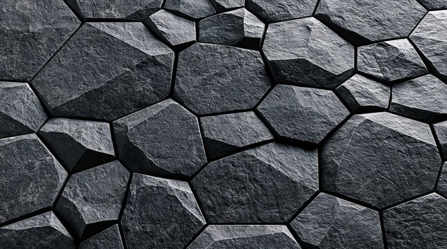 Close-up of dark stone hexagonal tiles wall texture