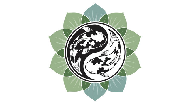 Yin Yang Koi Fish Symbol with Lotus Flower