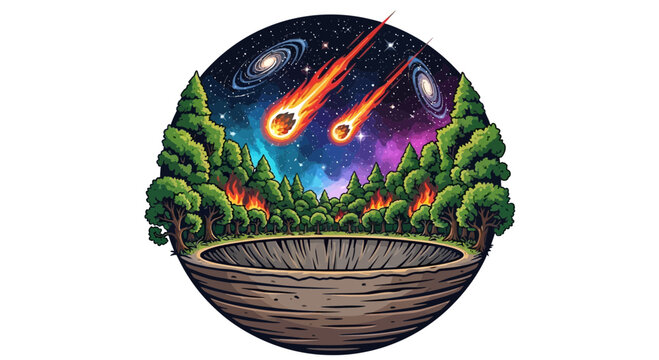 Meteor Impact Crater in Forest with Space Background