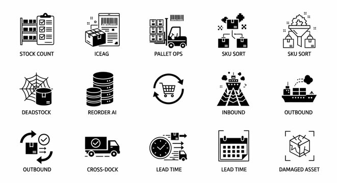 Vector illustration of warehouse storage and logistics icons