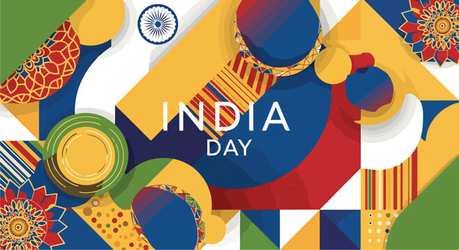 Vibrant India Day celebration background with geometric patterns