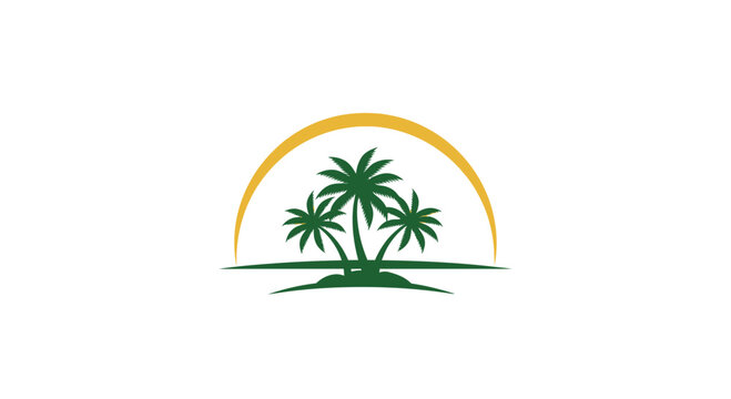 Tropical Palm Trees Island Sunset Logo Design