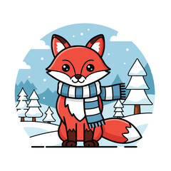A cartoon red fox in a scarf © Itachi