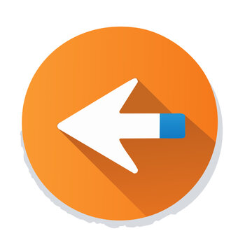 Flat design icon of a white left arrow on an orange circle