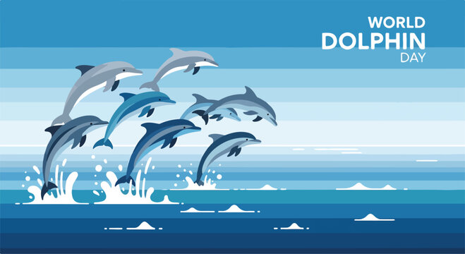 Dolphins jumping out of ocean water on World Dolphin Day