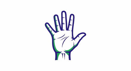 Fototapeta premium Stylized hand with fingers outstretched, outlined in blue and green