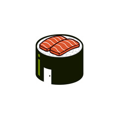Creative vector illustration combining a salmon maki sushi roll with a house concept featuring a small door © Yayagisawa