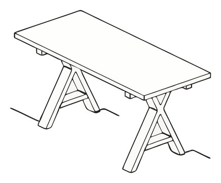 Isometric trestle table line art icon floating design. Generative AI