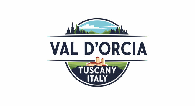Stylized logo for a region featuring a castle, rolling hills, and trees