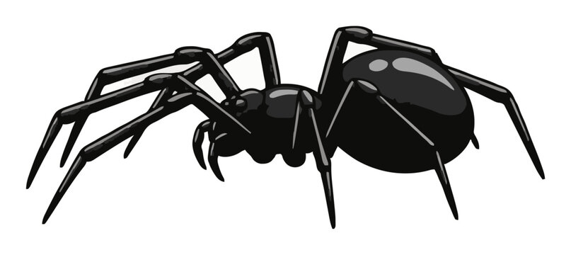 Black widow spider crawling side view illustration. Generative AI