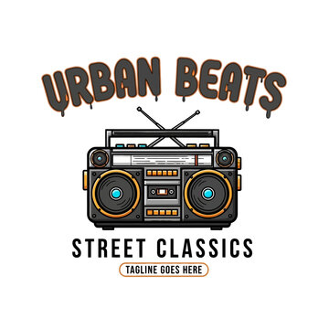 Retro-inspired emblem for music producers and streetwear brands, celebrating the golden era of hip hop and old school urban audio culture.
