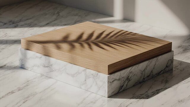 Minimalist Square Marble and Wood Display Platform for Elegant Product Photography Presentation