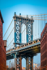 Naklejka premium View of the Manhattan Bridge from Washington Street in the DUMBO neighborhood, Brooklyn, New York City