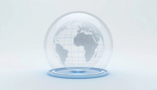 Digital earth globe inside glass dome concept with protection environment technology connectivity communication isolated background ecosystem preservation business innovation intelligence
