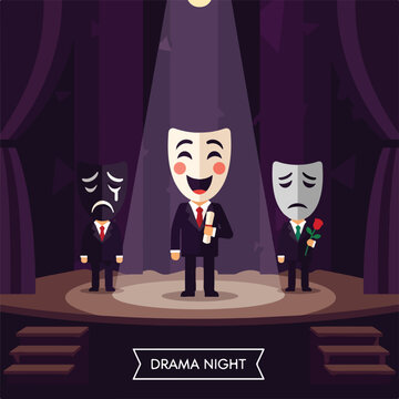A comedy drama night with 3 actors on a stage