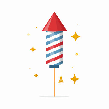 Illustration of a firework rocket with red, white, and blue stripes
