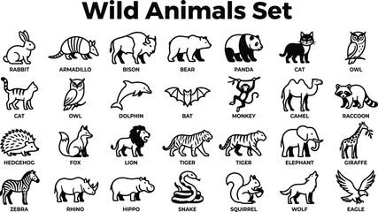 Obraz premium Wild Animals Set Black Outline Icons