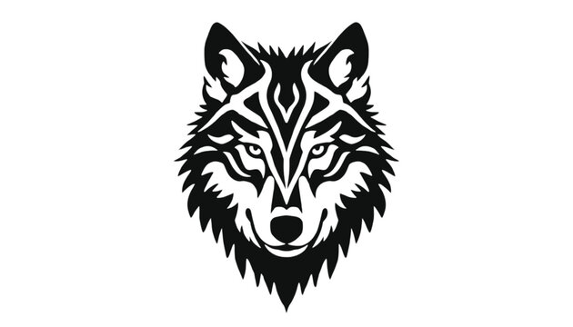 Wolf face emblem features a symmetrical canine design with deep shadows and highlighted fur textures that serves as a versatile graphic mark for lifestyle branding or adventurous outdoor apparel.