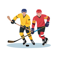 Fototapeta premium Two hockey players in action with puck