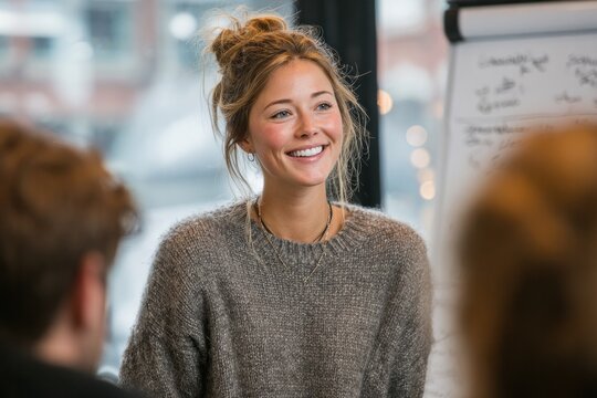 woman smiling during a casual meeting