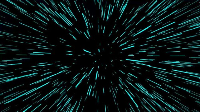 Futuristic cyan warp speed light trails and hyperdrive cosmic background