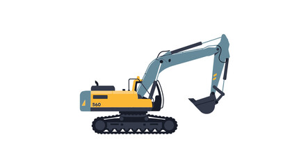 A yellow and grey excavator on a white background. © Konco