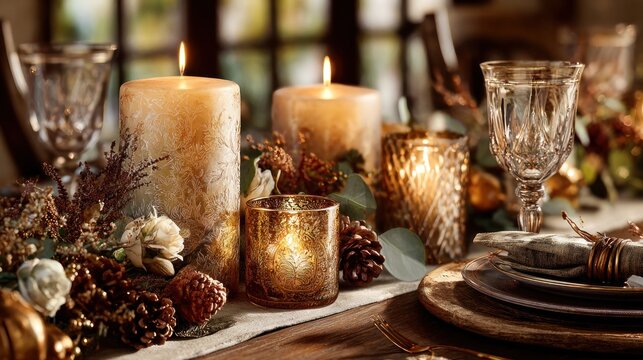 elegant thanksgiving table setting with candles