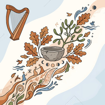 Harp Leaves Oak Celtic Symbolism Music.