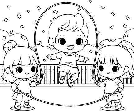 Cute Cartoon Children Playing with Giant Bubble Wand.